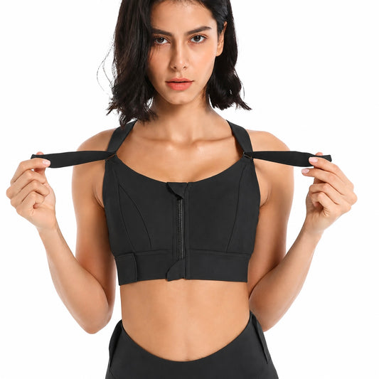 Women Sports Bras Tights Crop Top Front Zipper