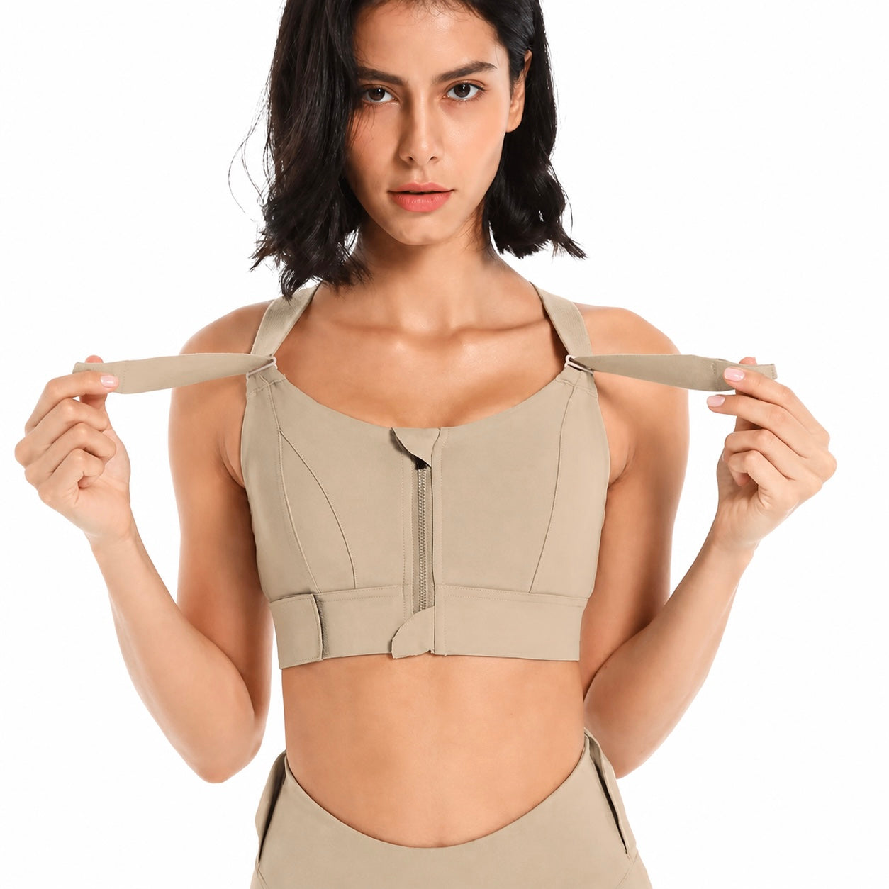 Women Sports Bras Tights Crop Top Front Zipper