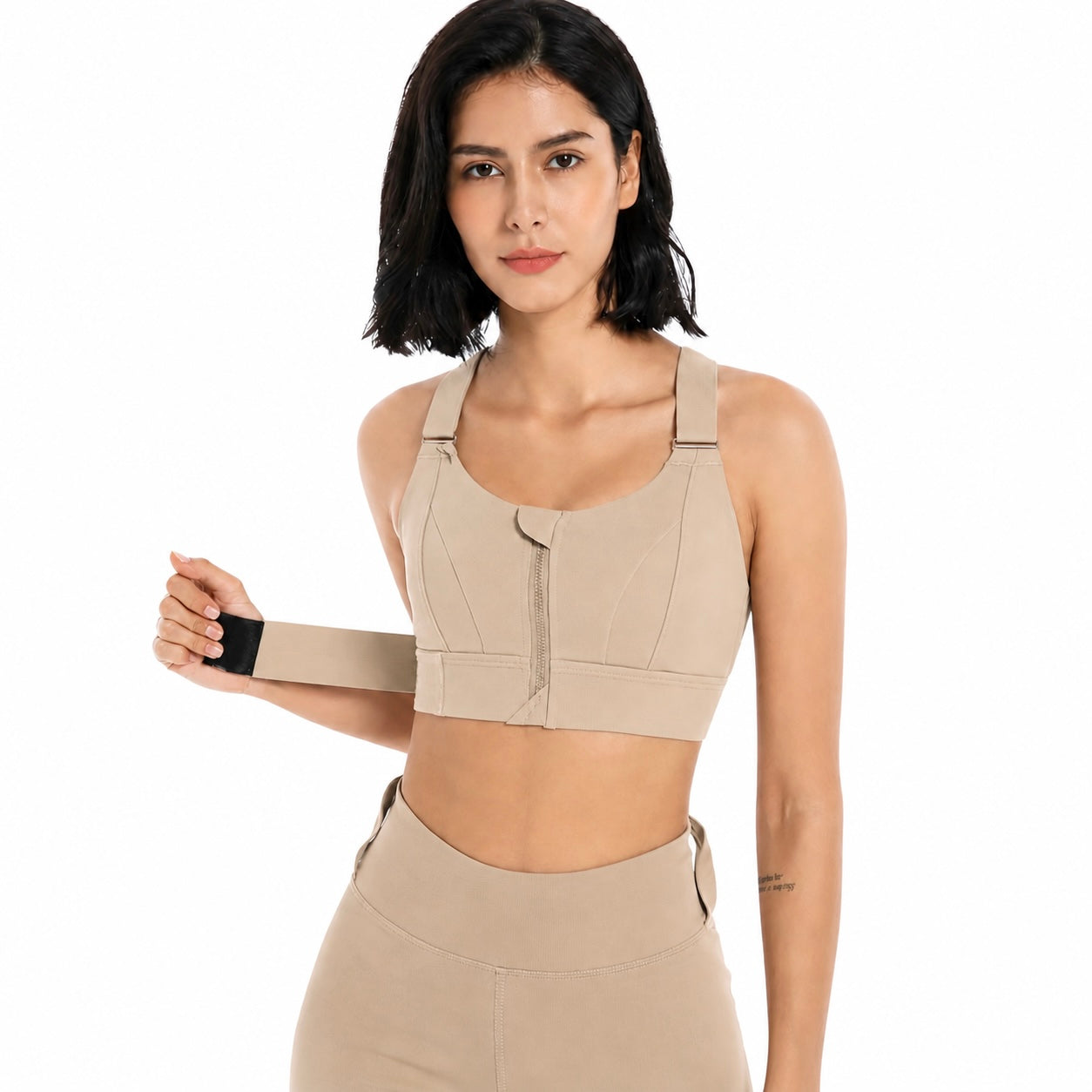 Women Sports Bras Tights Crop Top Front Zipper