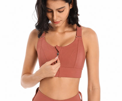 Women Sports Bras Tights Crop Top Front Zipper