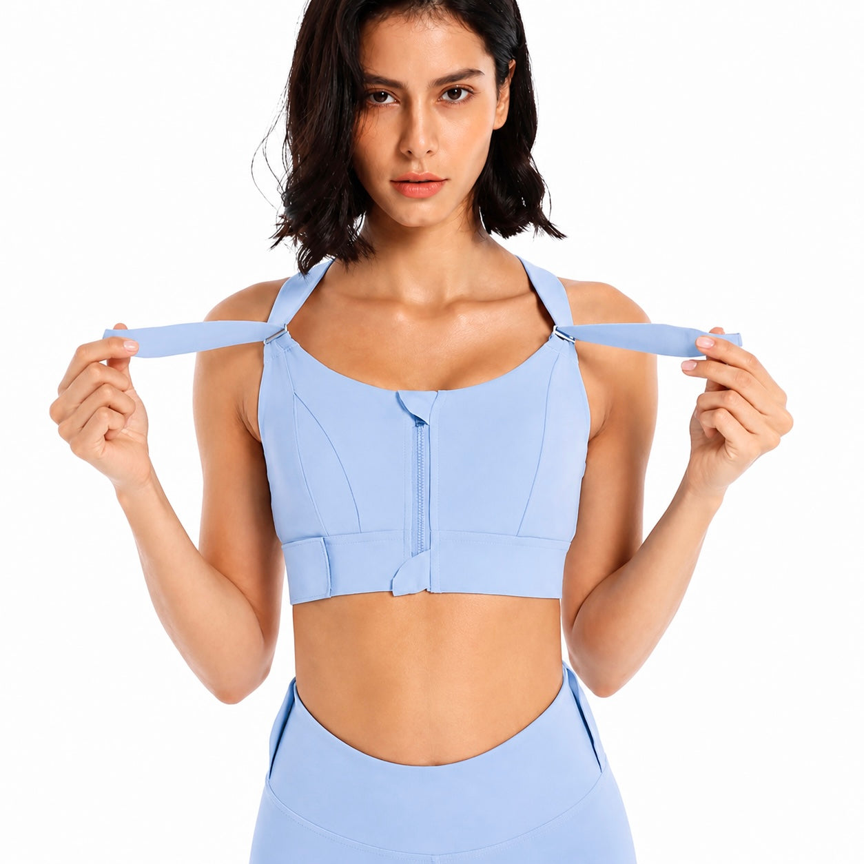 Women Sports Bras Tights Crop Top Front Zipper