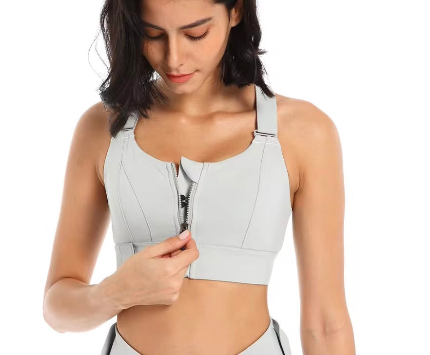 Women Sports Bras Tights Crop Top Front Zipper