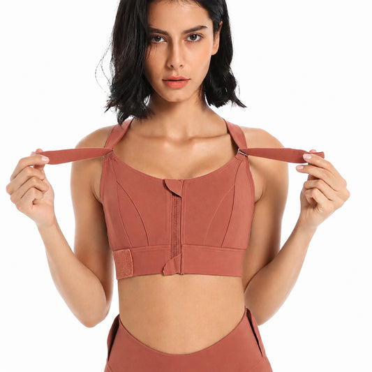 Women Sports Bras Tights Crop Top Front Zipper