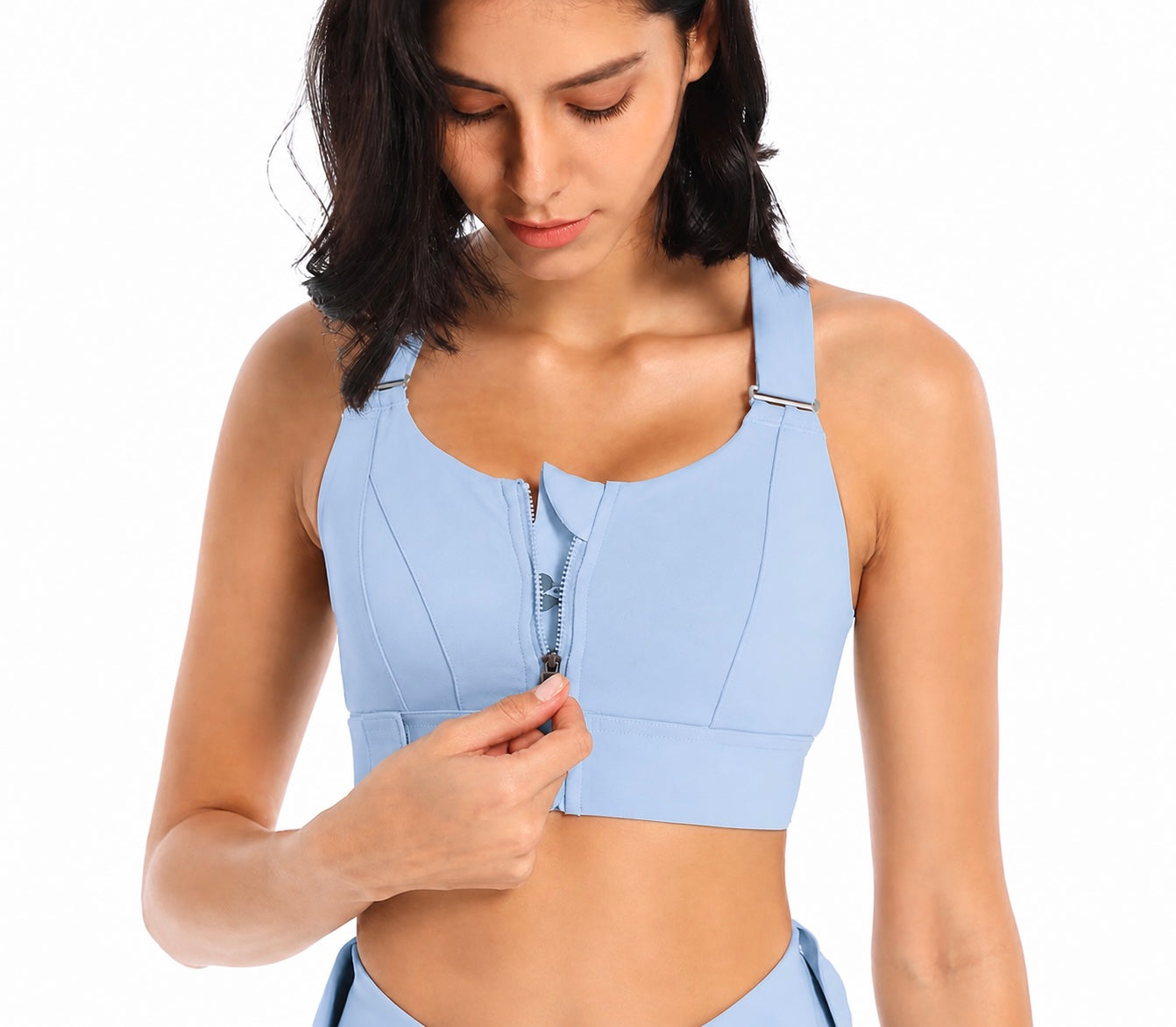 Women Sports Bras Tights Crop Top Front Zipper