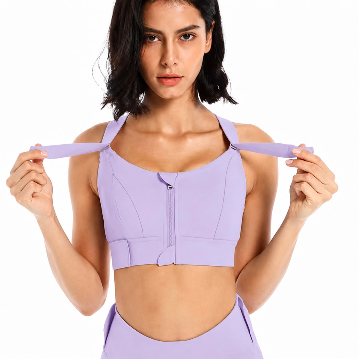 Women Sports Bras Tights Crop Top Front Zipper